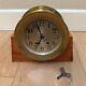 Antique/vintage Seth Thomas Brass Ships Mantle Clock With Wood Stand & Key Usa