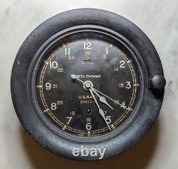 Antique WW II U. S. Navy Seth Thomas Ships Clock Runs 6 Dial
