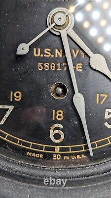 Antique WW II U. S. Navy Seth Thomas Ships Clock Runs 6 Dial