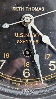 Antique WW II U. S. Navy Seth Thomas Ships Clock Runs 6 Dial