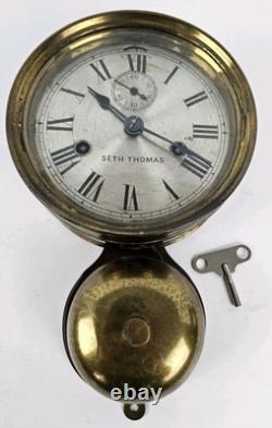 Antique WWI Seth Thomas Ship's Bell Strike'Bottom Bell' Brass Ship Wall Clock