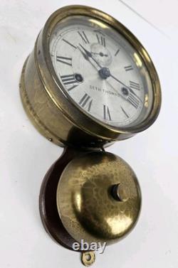 Antique WWI Seth Thomas Ship's Bell Strike'Bottom Bell' Brass Ship Wall Clock