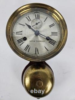 Antique WWI Seth Thomas Ship's Bell Strike'Bottom Bell' Brass Ship Wall Clock