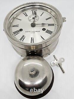 Antique WWI Seth Thomas Ship's Bell Strike'Bottom Bell' Nickel Ship Wall Clock