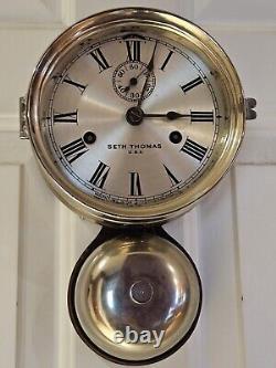 Antique WWI Seth Thomas Ship's Bell Strike'Bottom Bell' Nickel Ship Wall Clock