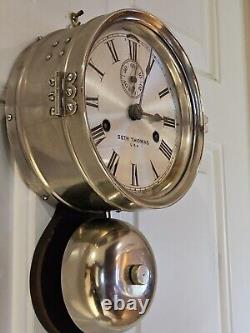 Antique WWI Seth Thomas Ship's Bell Strike'Bottom Bell' Nickel Ship Wall Clock