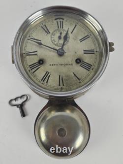 Antique WWI Seth Thomas Ship's Bell Strike'Bottom Bell' Nickel Ship Wall Clock