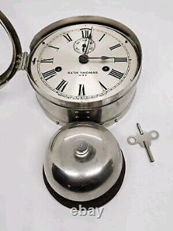 Antique WWI Seth Thomas Ship's Bell Strike'Bottom Bell' Nickel Ship Wall Clock