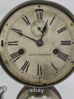 Antique WWI Seth Thomas Ship's Bell Strike'Bottom Bell' Nickel Ship Wall Clock