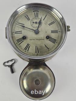 Antique WWI Seth Thomas Ship's Bell Strike'Bottom Bell' Nickel Ship Wall Clock