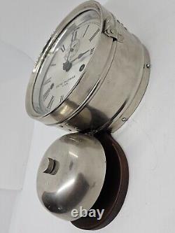 Antique WWI Seth Thomas Ship's Bell Strike'Bottom Bell' Nickel Ship Wall Clock