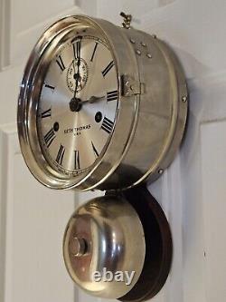 Antique WWI Seth Thomas Ship's Bell Strike'Bottom Bell' Nickel Ship Wall Clock