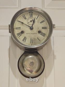 Antique WWI Seth Thomas Ship's Bell Strike'Bottom Bell' Nickel Ship Wall Clock