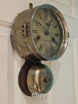 Antique WWI Seth Thomas Ship's Bell Strike'Bottom Bell' Nickel Ship Wall Clock