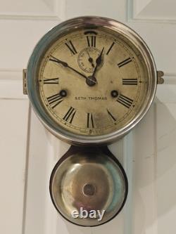 Antique WWI Seth Thomas Ship's Bell Strike'Bottom Bell' Nickel Ship Wall Clock