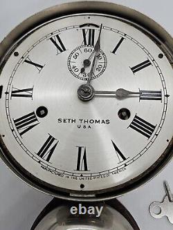 Antique WWI Seth Thomas Ship's Bell Strike'Bottom Bell' Nickel Ship Wall Clock