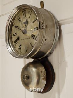 Antique WWI Seth Thomas Ship's Bell Strike'Bottom Bell' Nickel Ship Wall Clock