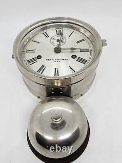 Antique WWI Seth Thomas Ship's Bell Strike'Bottom Bell' Nickel Ship Wall Clock