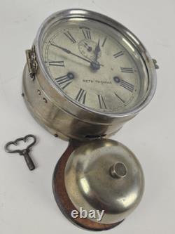 Antique WWI Seth Thomas Ship's Bell Strike'Bottom Bell' Nickel Ship Wall Clock