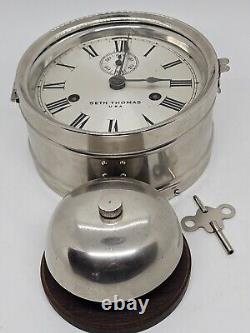 Antique WWI Seth Thomas Ship's Bell Strike'Bottom Bell' Nickel Ship Wall Clock