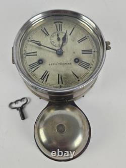 Antique WWI Seth Thomas Ship's Bell Strike'Bottom Bell' Nickel Ship Wall Clock