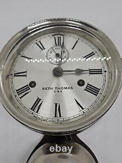 Antique WWI Seth Thomas Ship's Bell Strike'Bottom Bell' Nickel Ship Wall Clock