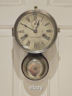 Antique WWI Seth Thomas Ship's Bell Strike'Bottom Bell' Nickel Ship Wall Clock