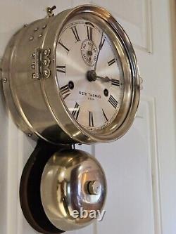 Antique WWI Seth Thomas Ship's Bell Strike'Bottom Bell' Nickel Ship Wall Clock