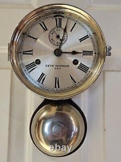 Antique WWI Seth Thomas Ship's Bell Strike'Bottom Bell' Nickel Ship Wall Clock