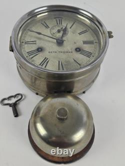 Antique WWI Seth Thomas Ship's Bell Strike'Bottom Bell' Nickel Ship Wall Clock