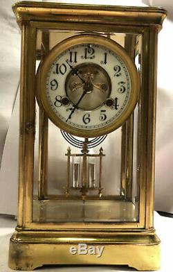 Antique Waterbury Crystal Regulator Mantel Clock With Open Escapement