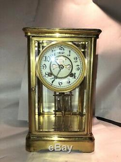 Antique Waterbury Crystal Regulator Mantel Clock With Open Escapement