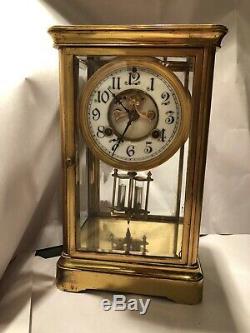 Antique Waterbury Crystal Regulator Mantel Clock With Open Escapement