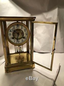 Antique Waterbury Crystal Regulator Mantel Clock With Open Escapement