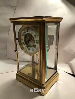 Antique Waterbury Crystal Regulator Mantel Clock With Open Escapement