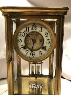 Antique Waterbury Crystal Regulator Mantel Clock With Open Escapement