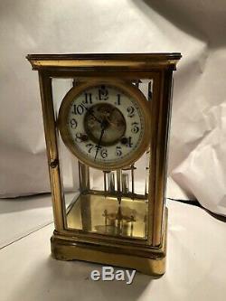 Antique Waterbury Crystal Regulator Mantel Clock With Open Escapement