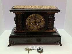 Antique Working 1880 SETH THOMAS Fancy Victorian Adamantine Mantel Shelf Clock