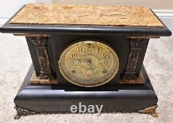 Antique Working 1880 SETH THOMAS Victorian Brown Marble Adamantine Mantel Clock