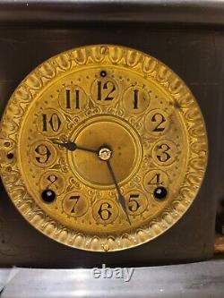 Antique Working 1880 SETH THOMAS Victorian Brown Marble Adamantine Mantel Clock