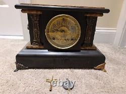 Antique Working 1880 SETH THOMAS Victorian Brown Marble Adamantine Mantel Clock