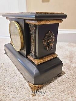 Antique Working 1880 SETH THOMAS Victorian Brown Marble Adamantine Mantel Clock