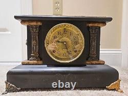 Antique Working 1880 SETH THOMAS Victorian Brown Marble Adamantine Mantel Clock