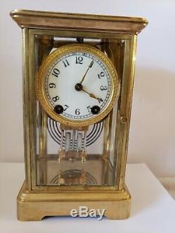 Antique Working 1906 SETH THOMAS Brass & Beveled Glass Crystal Regulator Clock