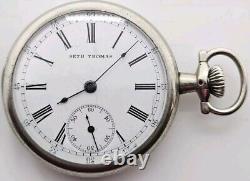 Antique Working 1907 SETH THOMAS Ladies Nickel Silver Deco Pocket Watch 6s