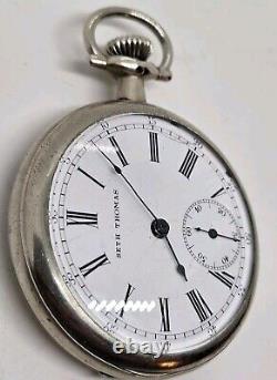 Antique Working 1907 SETH THOMAS Ladies Nickel Silver Deco Pocket Watch 6s