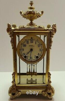 Antique Working 1909 SETH THOMAS Victorian Brass & Glass Crystal Regulator Clock