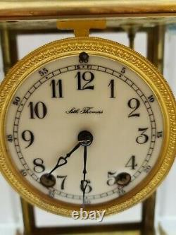 Antique Working 1909 SETH THOMAS Victorian Brass & Glass Crystal Regulator Clock