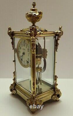 Antique Working 1909 SETH THOMAS Victorian Brass & Glass Crystal Regulator Clock