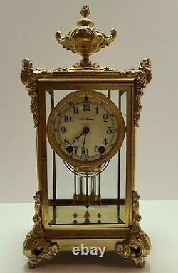 Antique Working 1909 SETH THOMAS Victorian Brass & Glass Crystal Regulator Clock